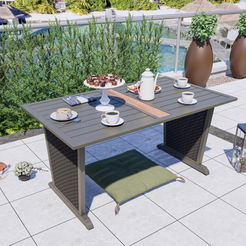 Dakota Fields Kaytlan 6-Person Woven Metal Outdoor Patio Dining Table | Wayfair